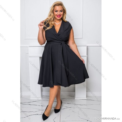 Women's Plus Size (42-46) Long Elegant Party Sleeveless Dress POLISH FASHION PMLBC23265-10 black 44