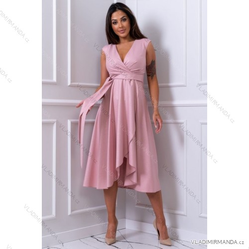 Women's Plus Size (42-46) Long Elegant Party Sleeveless Dress POLISH FASHION PMLBC23265-10 pink 48