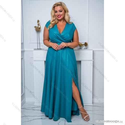 Women's Plus Size (42-46) Long Elegant Party Sleeveless Dress POLISH FASHION PMLBC23265-10 blue azure 48