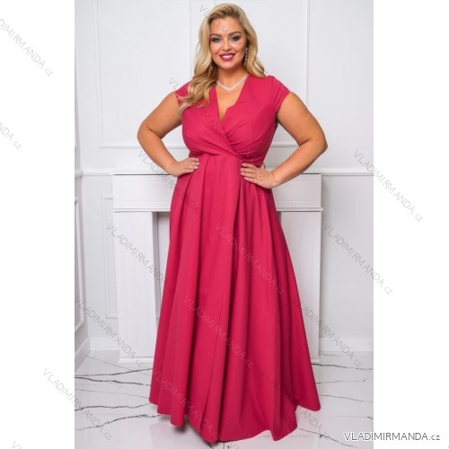 Women's Plus Size (42-46) Long Elegant Party Sleeveless Dress POLISH FASHION PMLBC23265-10 růžová malinová 46
