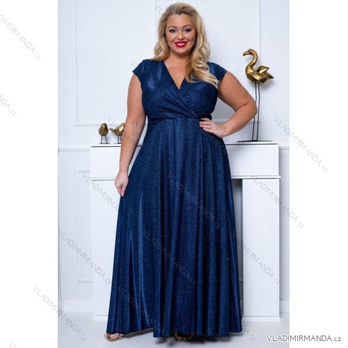 Women's Plus Size (42-46) Long Elegant Party Sleeveless Dress POLISH FASHION PMLBC23265-10 dark blue 46