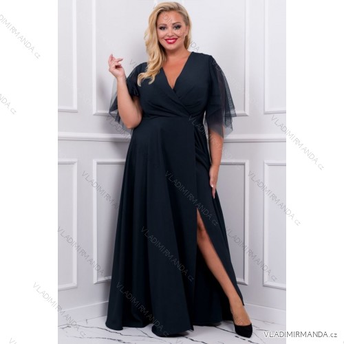 Women's Plus Size (42-46) Long Elegant Party Sleeveless Dress POLISH FASHION PMLBC23265-10 black 50