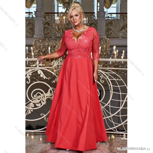 Women's Plus Size (42-46) Long Elegant Party Sleeveless Dress POLISH FASHION PMLBC23265-10 růžová malinová 42