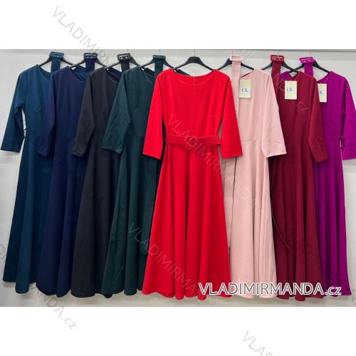 Long elegant dress with belt 3/4 long sleeves for women (S/M/L ONE SIZE) ITALIAN FASHION IM425008