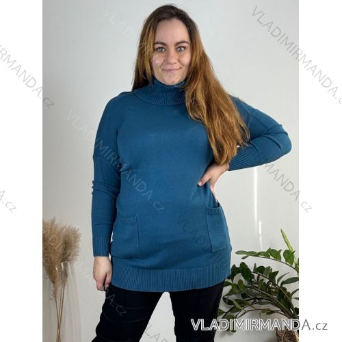 Women's Sweater Long Long Sleeve Knitted Dress (L / XL ONE SIZE) ITALIAN FASHION IM721314 52/54 modrá petrolejová