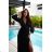 Women's Long Elegant Dress with Wide Straps (SL) FRENCH FASHION FMPEL23VELVET black 50