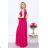 Women's Long Elegant Dress with Wide Straps (SL) FRENCH FASHION FMPEL23VELVET růžová fuchsiová 38