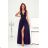 Women's Long Elegant Dress with Wide Straps (SL) FRENCH FASHION FMPEL23VELVET dark blue 36