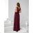 Women's Long Elegant Dress with Wide Straps (SL) FRENCH FASHION FMPEL23VELVET vínová bordo 48