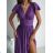 Women's Long Elegant Dress with Wide Straps (SL) FRENCH FASHION FMPEL23VELVET Dark, Purple 38