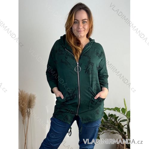 Women's Long Sleeve Weak Zip Hoodie (L/XL/2XL ONE SIZE) ITALIAN FASHION IMB22181  emerald green