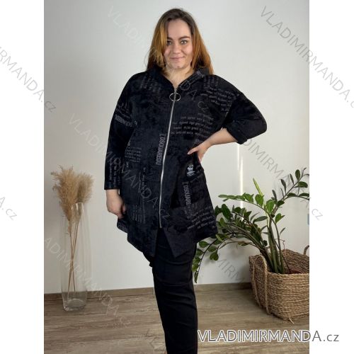 Women's Long Sleeve Weak Zip Hoodie (L/XL/2XL ONE SIZE) ITALIAN FASHION IMB22181 56/58 black