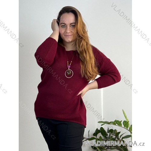 Knitted Sweater with Pendant Long Sleeve Women's (L/XL/2XL ONE SIZE) ITALIAN FASHION IM423590  wine