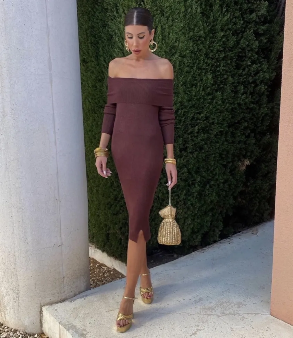 Women's long sleeve knitted dress (S/M/L ONE SIZE) ITALIAN FASHION IMPLP2582230090