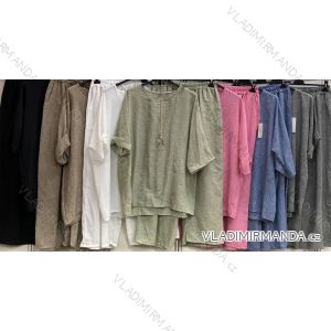 Set of summer 3/4 long sleeve t-shirt and long pants for women, oversized (50/52/54 ONE SIZE) ITALIAN FASHION IMC25007