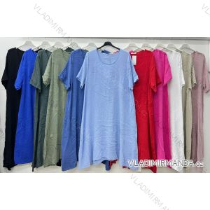 Long casual muslin dress, short sleeves, women's, oversized (52/54/56 ONE SIZE) ITALIAN FASHION IM425039