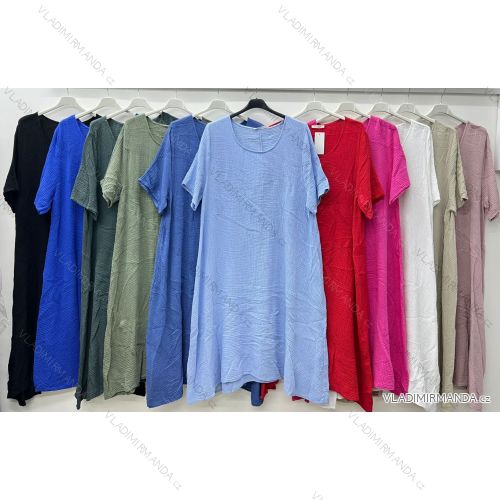 Long casual muslin dress, short sleeves, women's, oversized (52/54/56 ONE SIZE) ITALIAN FASHION IM425039