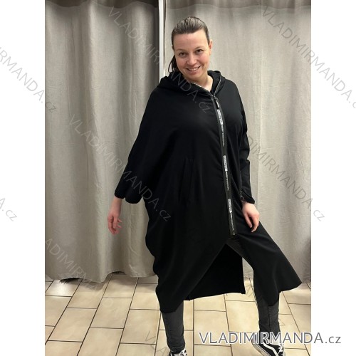 Women's Long Sleeve Hoodie Dress (XL / 3XL ONE SIZE) ITALIAN FASHION IM4212007 XL / 3XL black