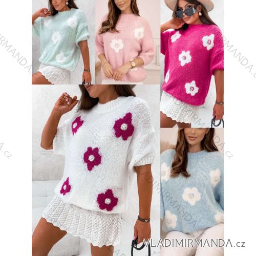 Women's short sleeve knitted mohair sweater (S/M/L ONE SIZE) ITALIAN FASHION IMWGB25003