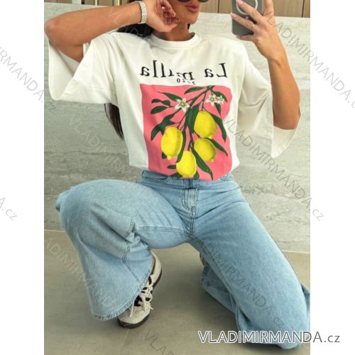 Women's short sleeve oversized T-shirt (S/M/L ONE SIZE) ITALIAN FASHION IMWGB25016