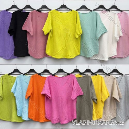 Women's short-sleeved knitted T-shirt (S/M/L ONE SIZE) ITALIAN FASHION IMWKK25005