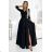 309-11 AMBER lace, elegant long dress with a neckline and leg slit - black black XL