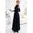 309-11 AMBER lace, elegant long dress with a neckline and leg slit - black black XL