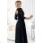 309-11 AMBER lace, elegant long dress with a neckline and leg slit - black black XL