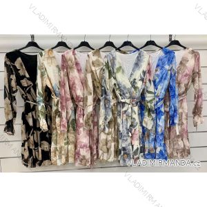Chiffon dress with belt, long sleeves, women's (S/M/L ONE SIZE) ITALIAN FASHION IMWCP25001