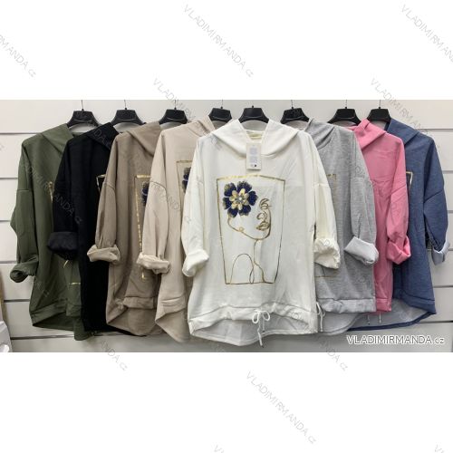 Women's long-sleeved, lightweight sweatshirt with hood (S/M/L ONE SIZE) ITALIAN FASHION IMWCP25021