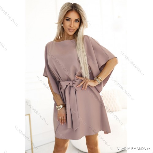 287-37 SOFIA Butterfly dress with a binding at the waist - MOCHA MOUSSE