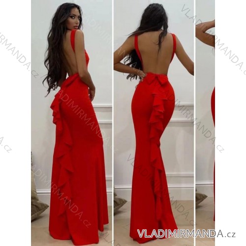 Women's elegant long dress with straps (S/M ONE SIZE) ITALIAN FASHION IMM22LS9714 red S/M