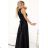 587-2 MONIQUE long exclusive satin dress with neckline and leg slit - black