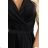 587-2 MONIQUE long exclusive satin dress with neckline and leg slit - black
