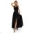 587-2 MONIQUE long exclusive satin dress with neckline and leg slit - black