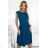 311-17 LILA Classic pleated dress with short sleeves and a belt - sea ​​color