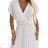 585-1 Pleated midi summer dress with a neckline and a wide belt - ecru