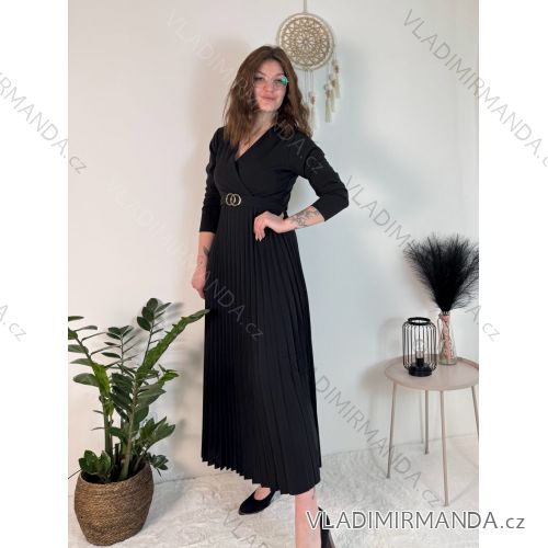 Women's Long Sleeve Belted Long Dress (S/M ONE SIZE) ITALIAN FASHION IMPLI236060