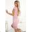 316-11 Lace dress with short sleeves and neckline - powder pink