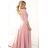 309-13 AMBER elegant long lace dress with a neckline - powder pink