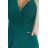 572-4 NELA shiny long dress with neckline, long sleeves and leg slit - green