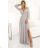 572-3 NELA shiny long dress with a neckline, long sleeves and a leg slit - beige