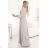 572-3 NELA shiny long dress with a neckline, long sleeves and a leg slit - beige