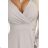 572-3 NELA shiny long dress with a neckline, long sleeves and a leg slit - beige