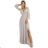 572-3 NELA shiny long dress with a neckline, long sleeves and a leg slit - beige