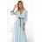 462-3 SERENA Pleated maxi dress with neckline, belt and 3/4 sleeves - Pastel Sage
