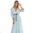 462-3 SERENA Pleated maxi dress with neckline, belt and 3/4 sleeves - Pastel Sage