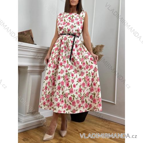 Summer floral dress with belt, sleeveless, women's oversized (S/M/L ONE SIZE) ITALIAN FASHION IMWGB25225