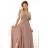581-4 JENNIFER shiny long dress with sleeves and neckline - mocha mousse with glitter