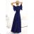 581-5 JENNIFER shiny long dress with sleeves and neckline - navy blue with glitter